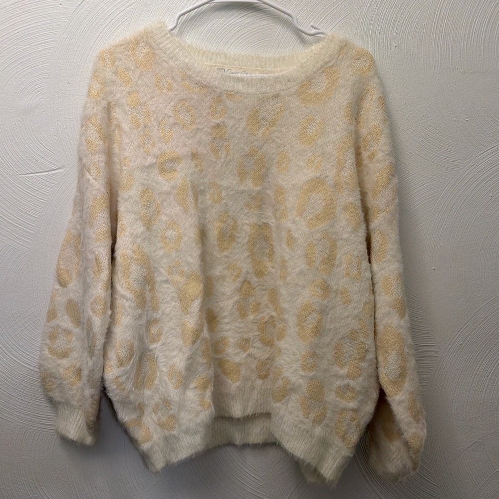 Women's Cream Sweater with Pale Yellow Leopard Print